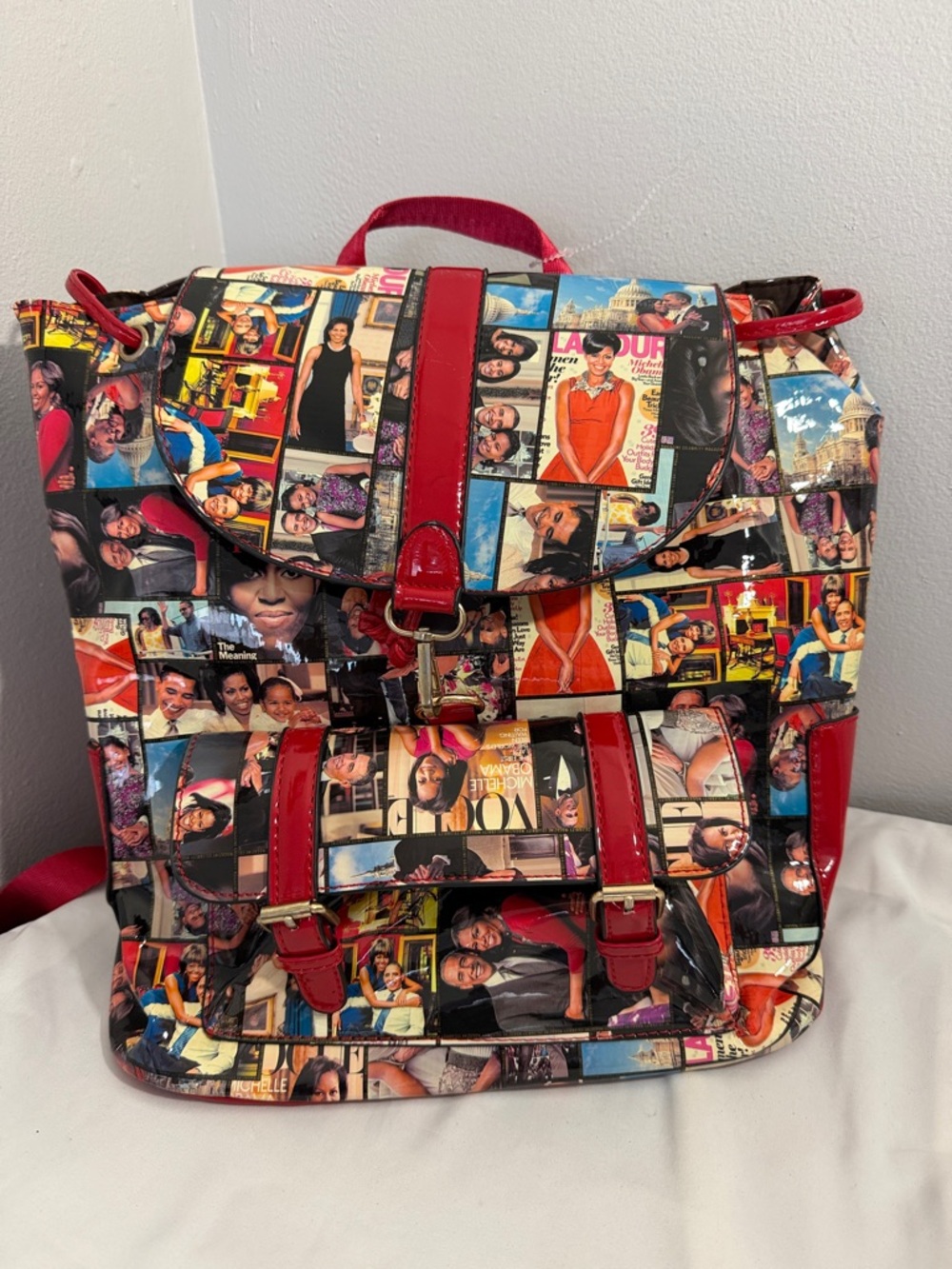 Kids Red Multicolor Magazine Print Backpack - Unknown Brand